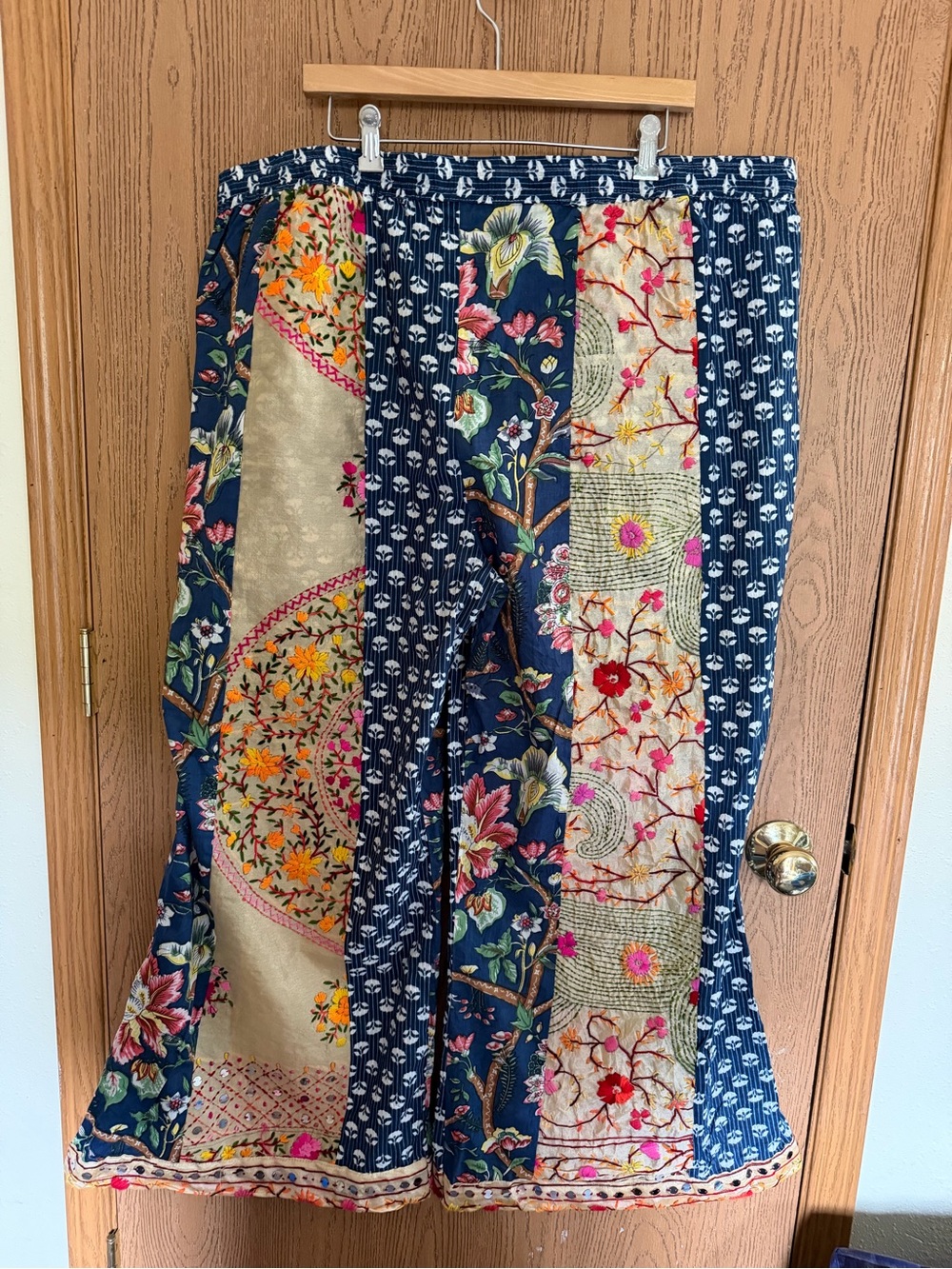 Kaantha Karma Boho Patchwork Phulkari Flare Pant - Multicolor Floral-XXL - Picture 13 of 14